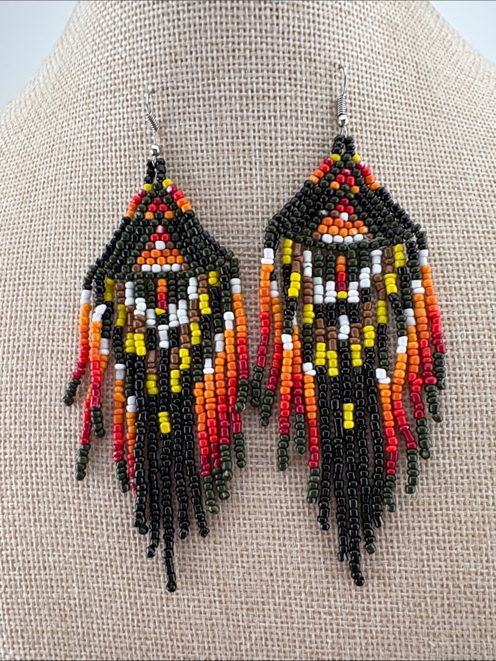 Southwest Seed Bead Multicolor Fringe Earrings